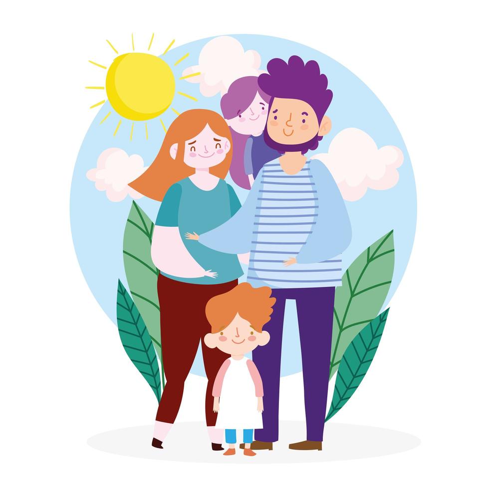 Mother, father, and kids outdoors vector