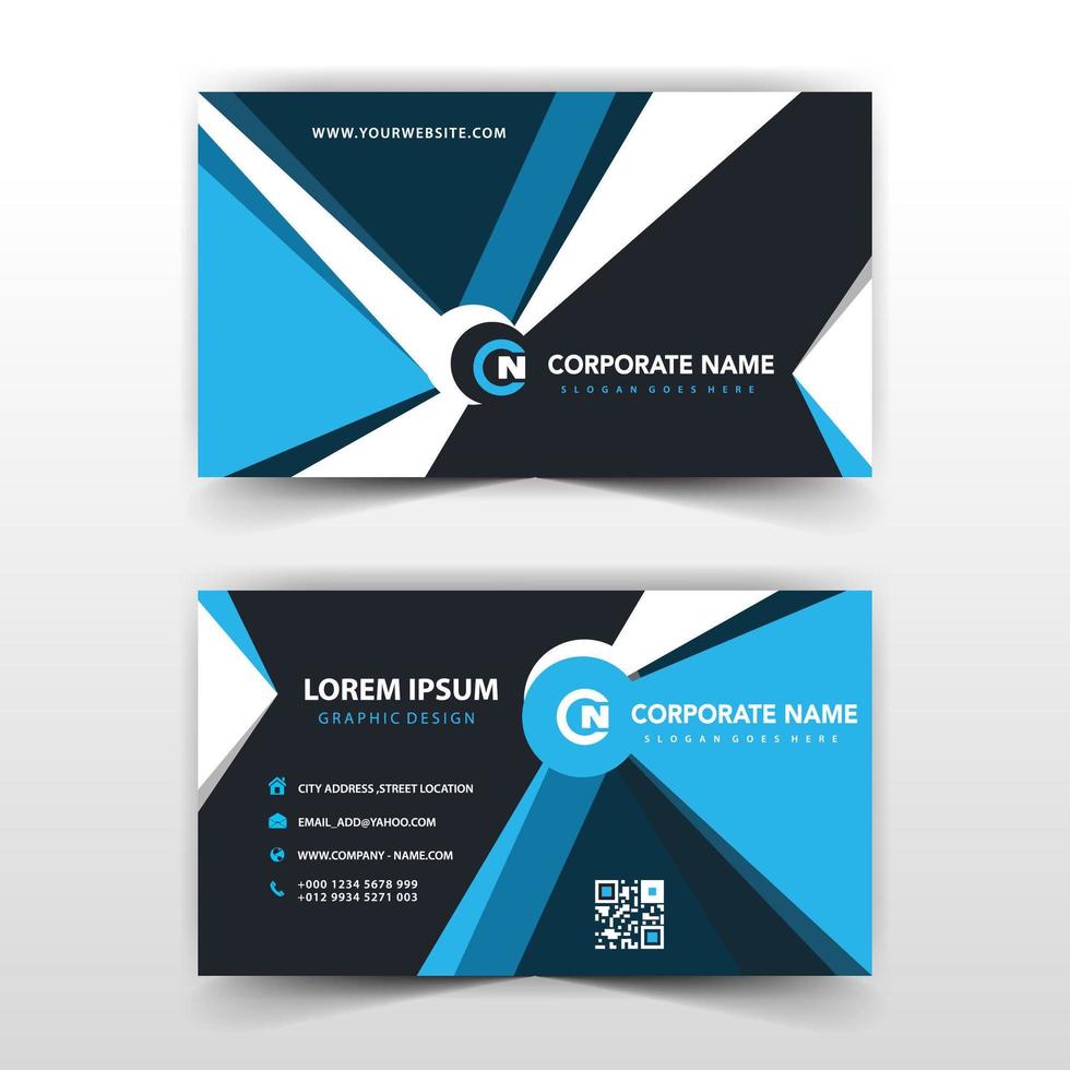 Blue and black geometric shape business card design vector