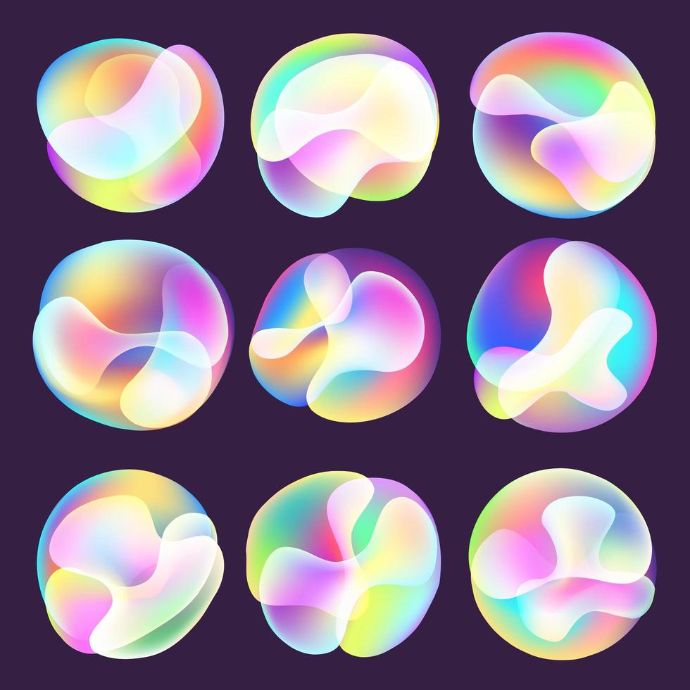 conjunto de esfera de gradiente brillante fluido holográfico vector