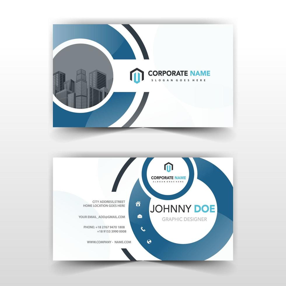 Circular shapes white and blue business card vector