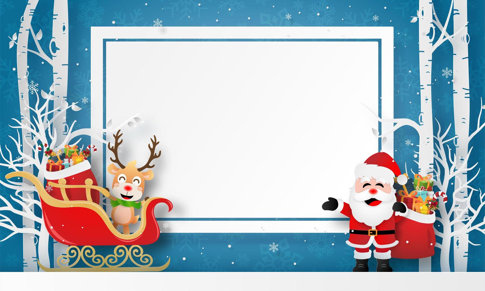 Christmas characters with a blank banner vector