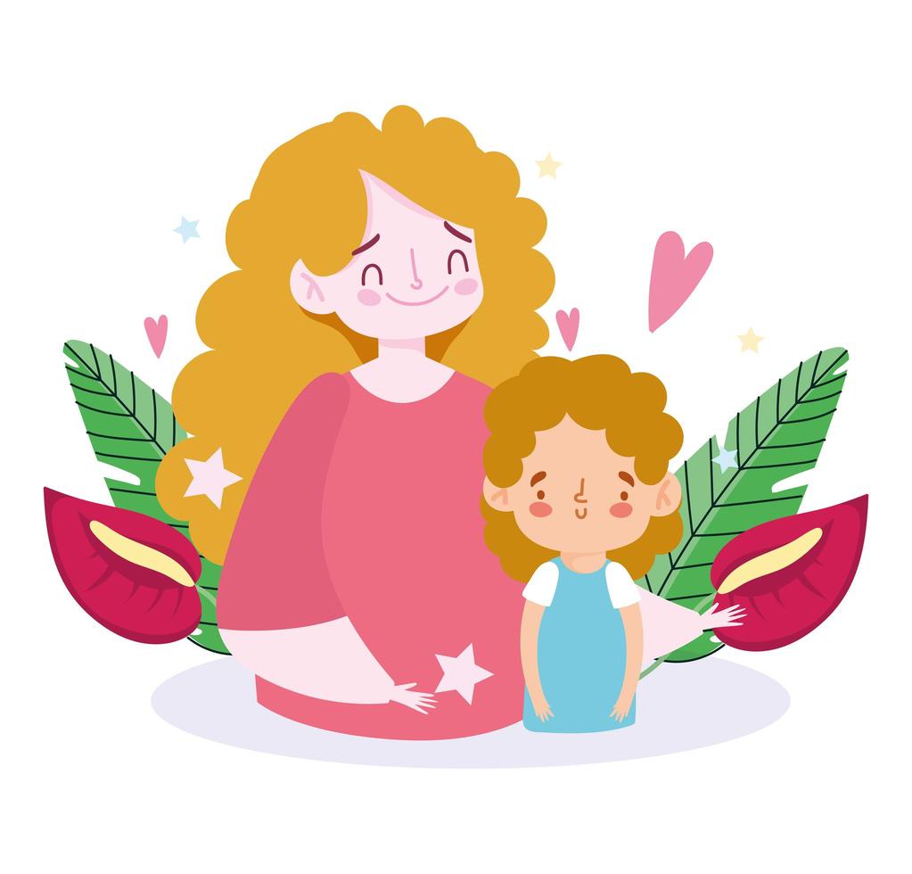 Mother and son with leaves and hearts 1410016 Vector Art at Vecteezy