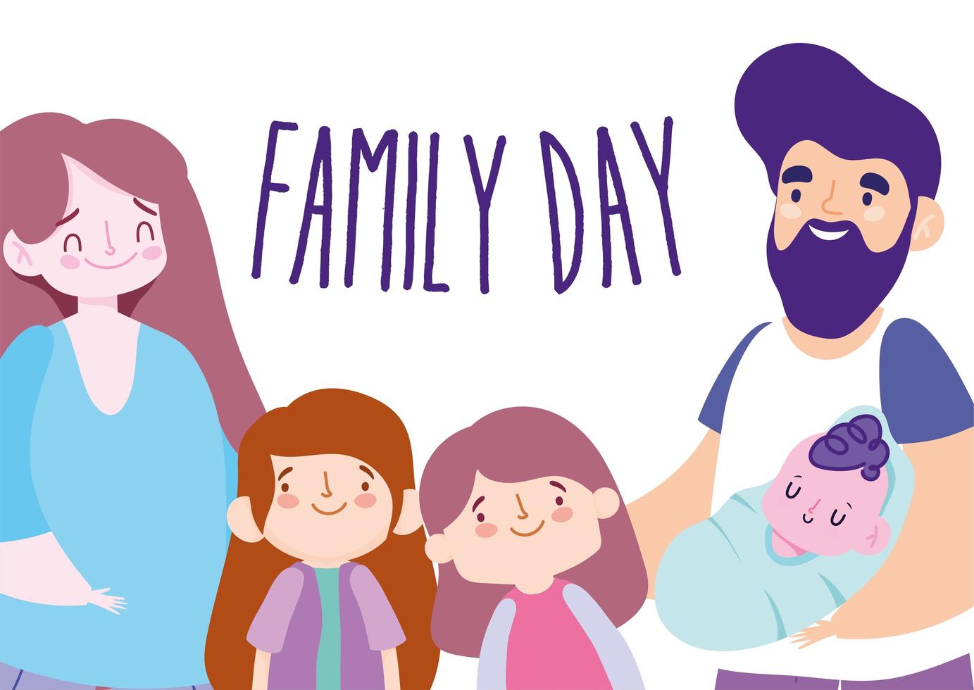 madre, padre e hijos para la celebración del día de la familia. vector