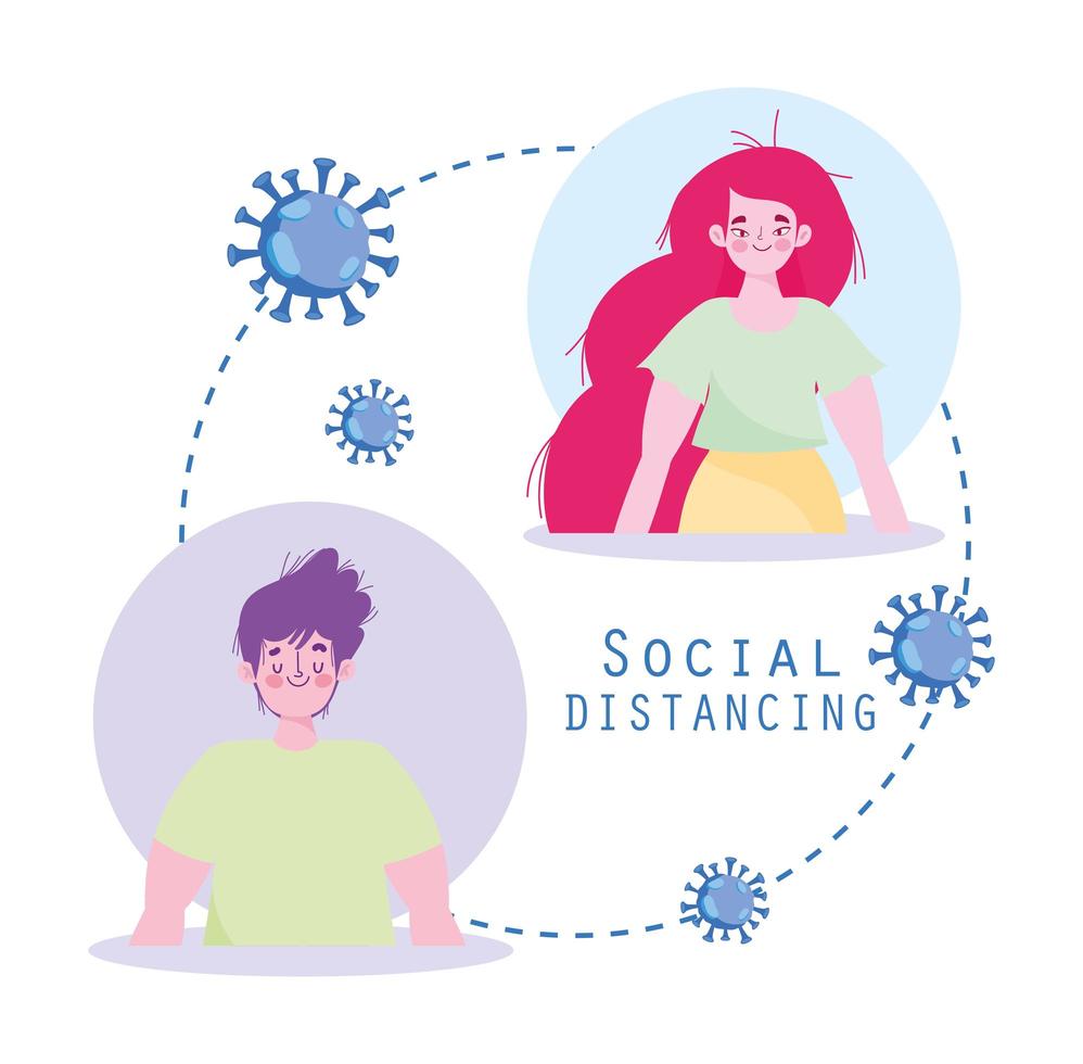 diseño de pareja joven de distanciamiento social covid-19 vector