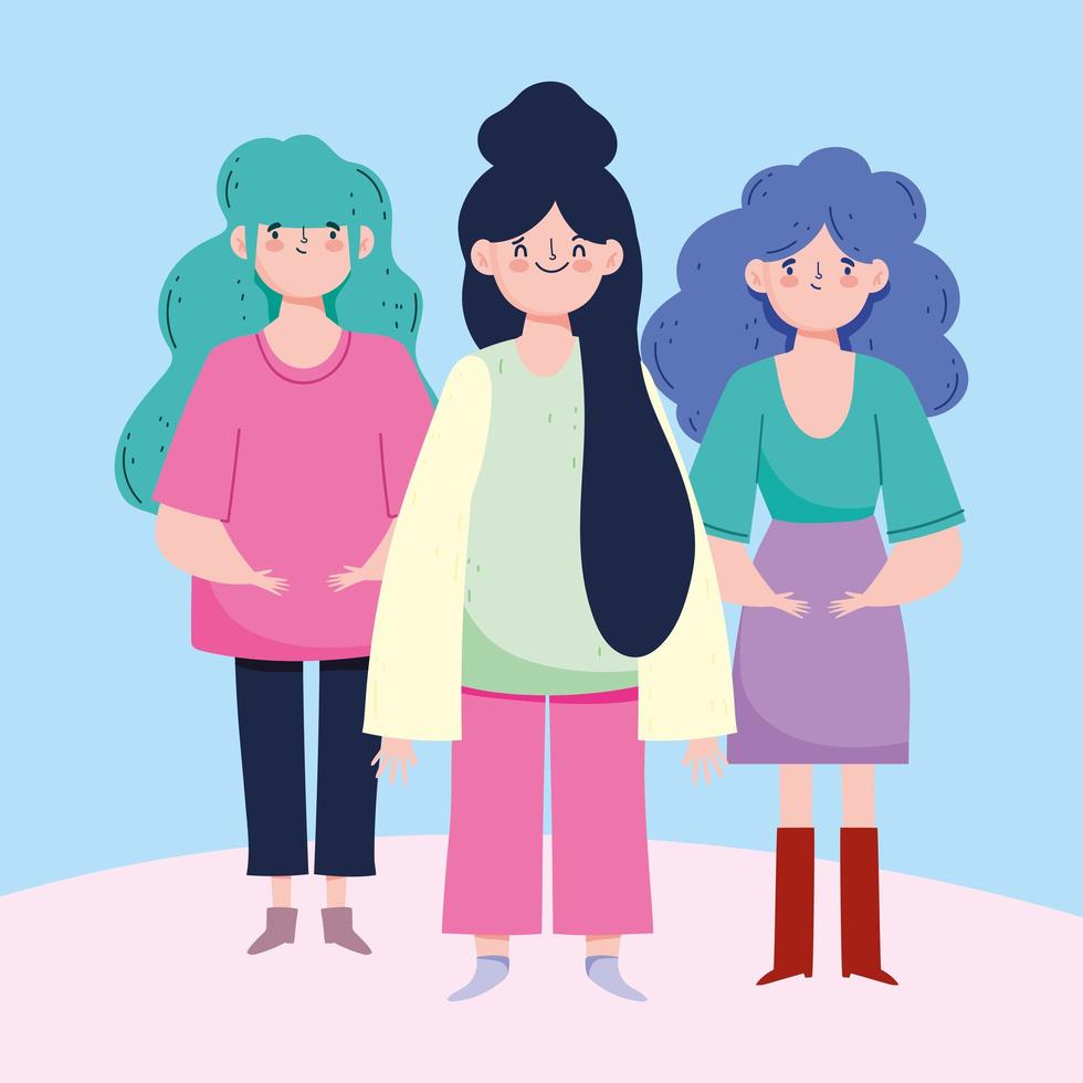 grupo de mujeres jóvenes de moda vector