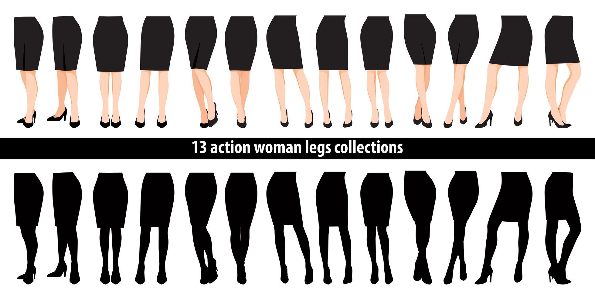 Set of woman legs in high heel shoes and skirt vector