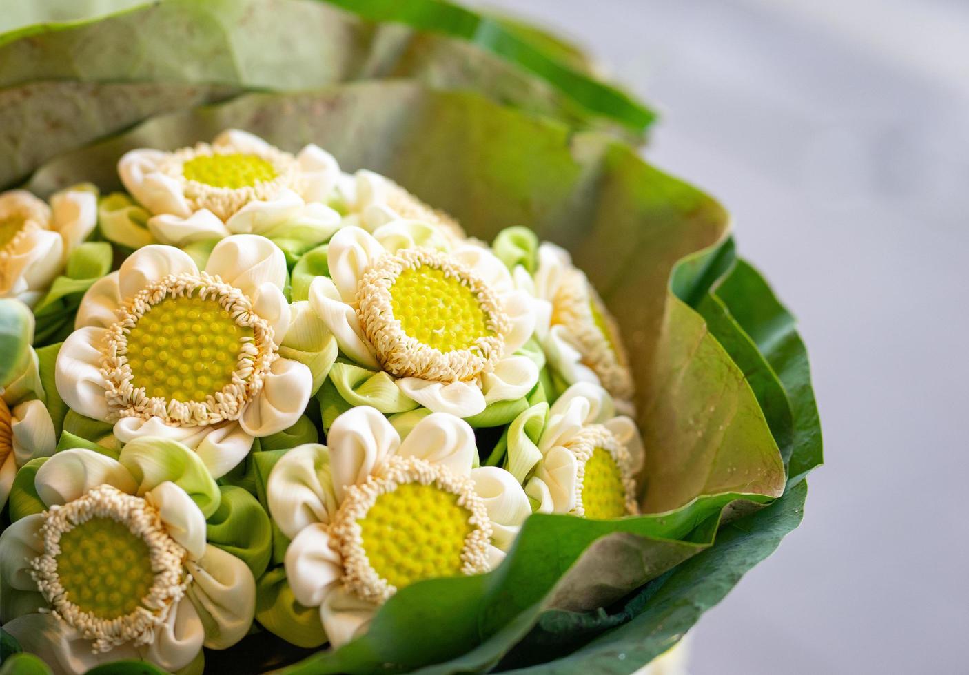 Close up of white lotus flower bouquet photo