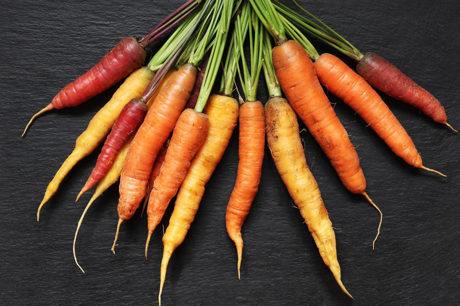 un manojo de zanahorias de colores foto