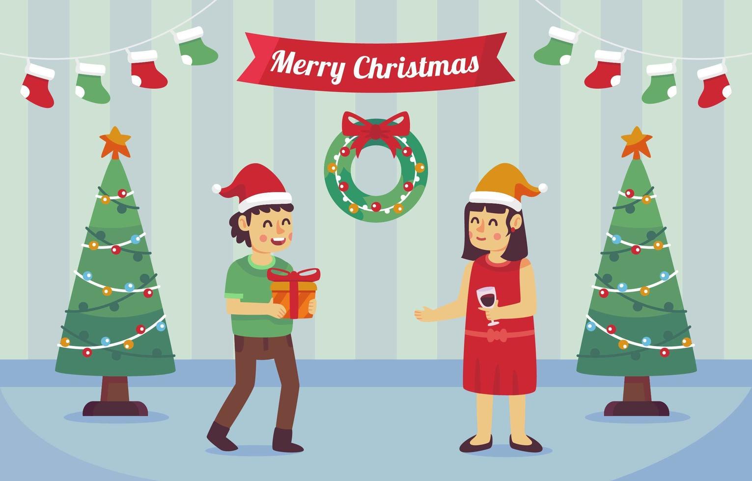 Celebrating Christmas and Exchanging Gifts vector