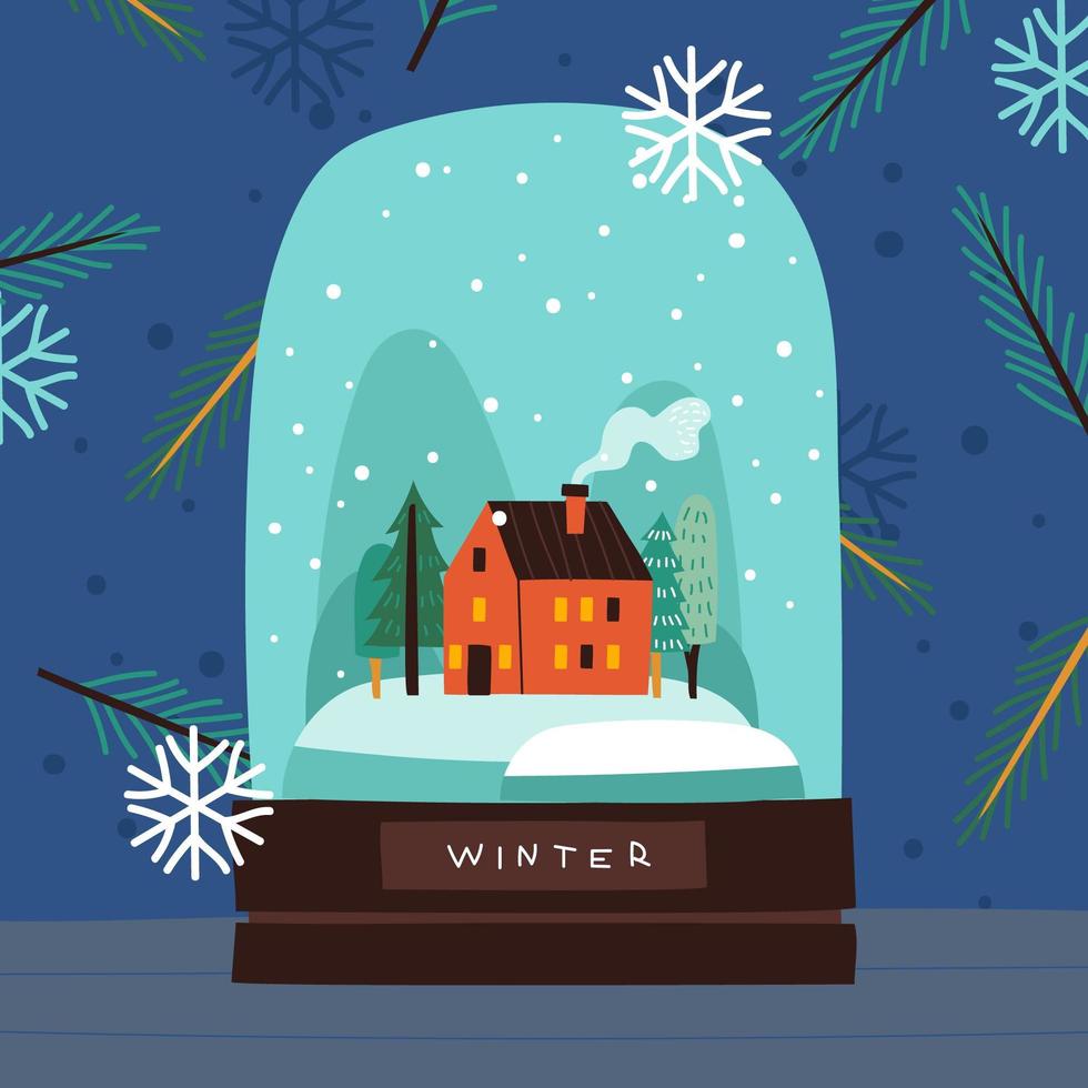 Hand-drawn Winter Glass Dome vector