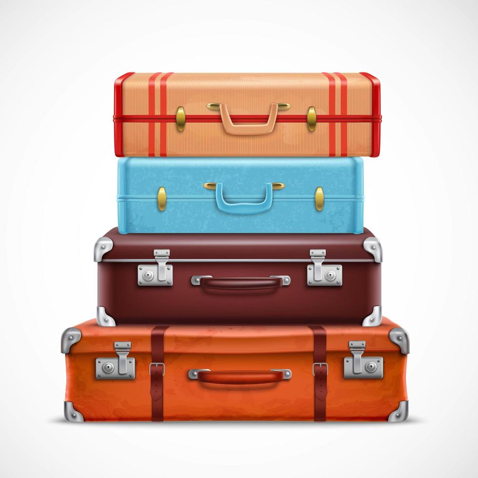 Set of realistic retro suitcases vector