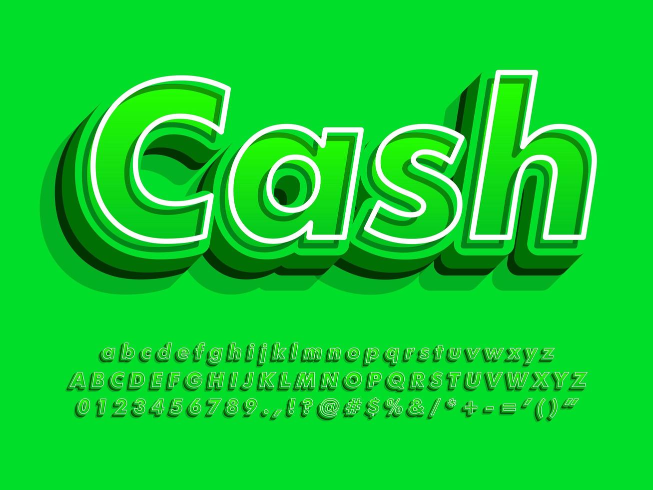 3d green cash text and alphabet vector