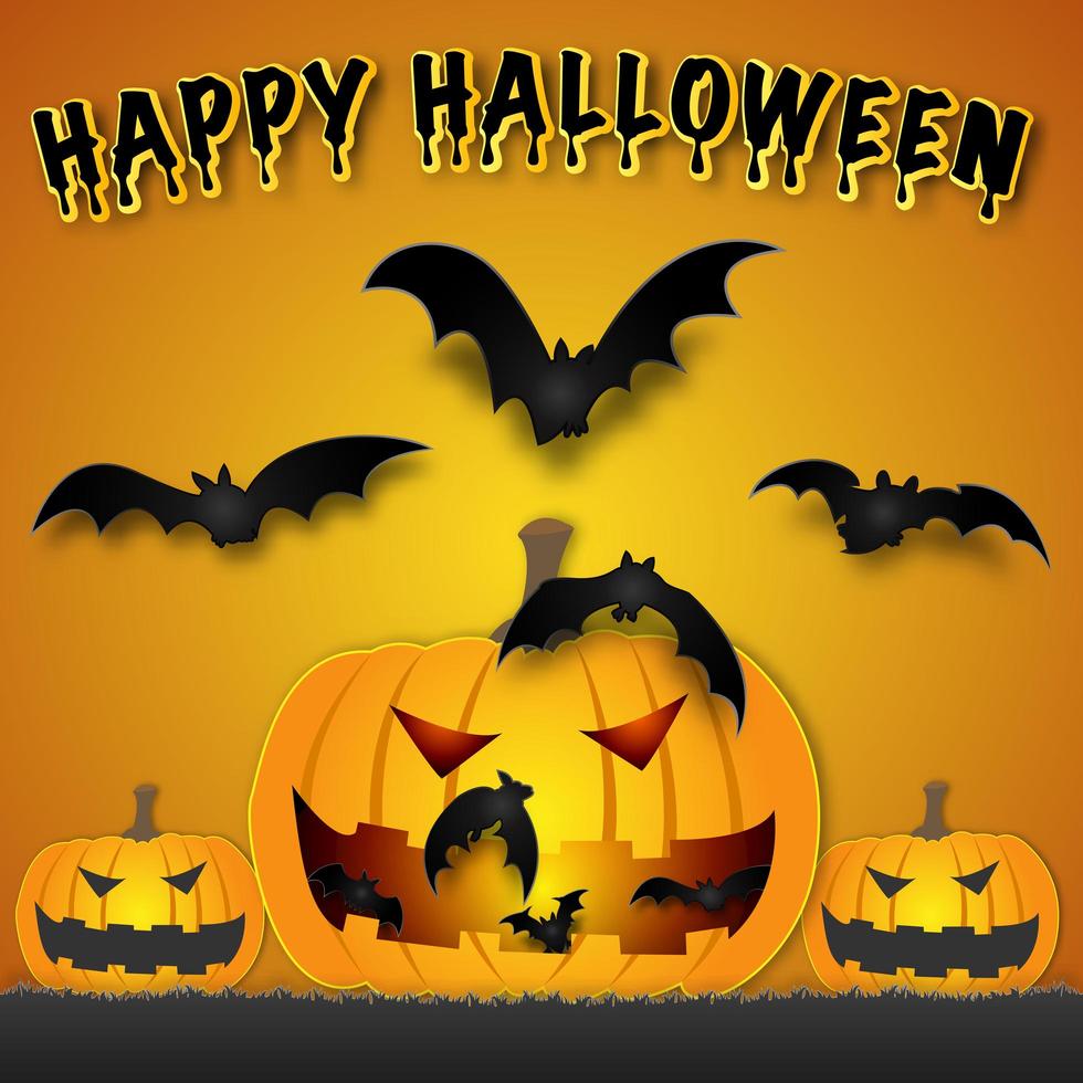 Halloween design with pumpkins and bats vector