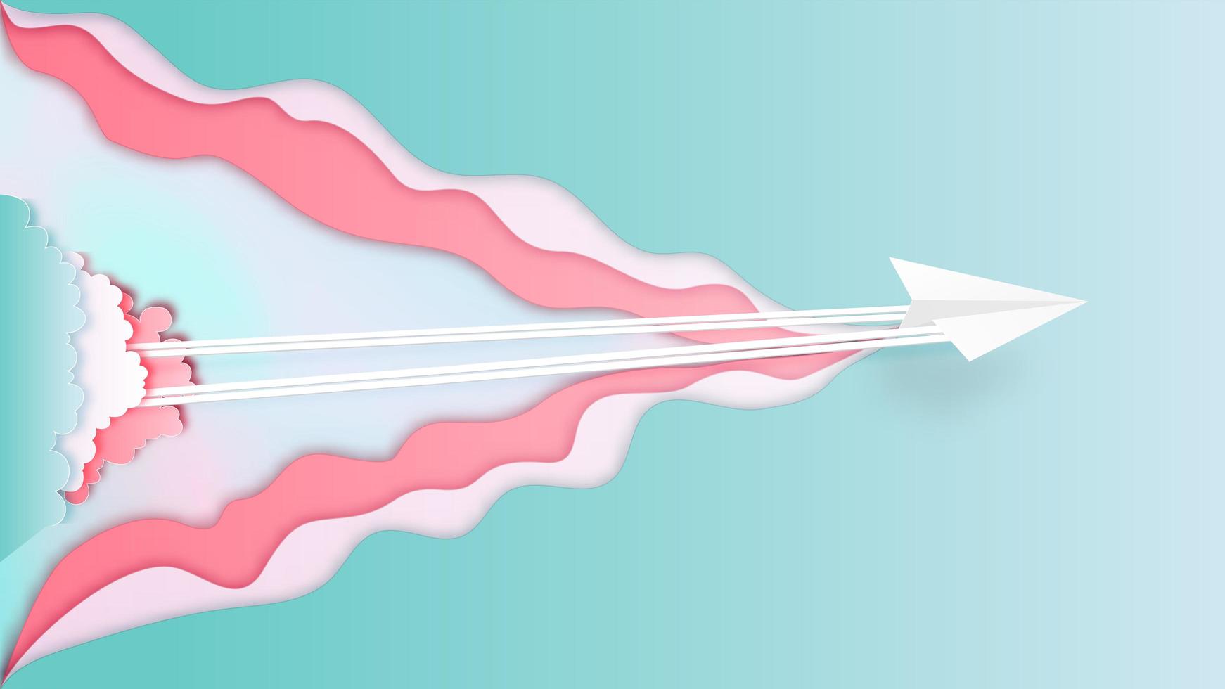 avión de papel volando desde las nubes en estilo de corte de papel vector