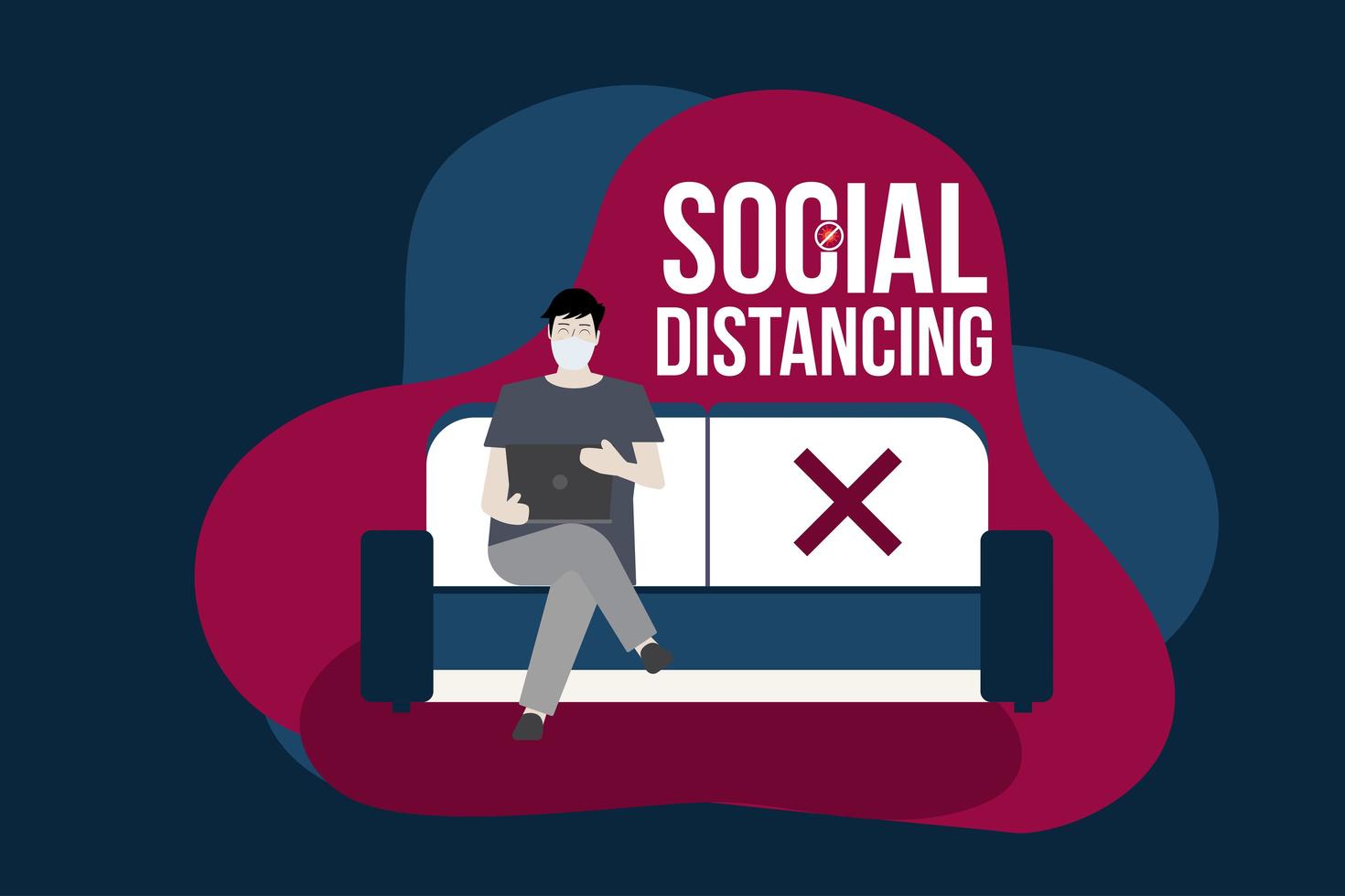 Social distancing concept with man on couch vector