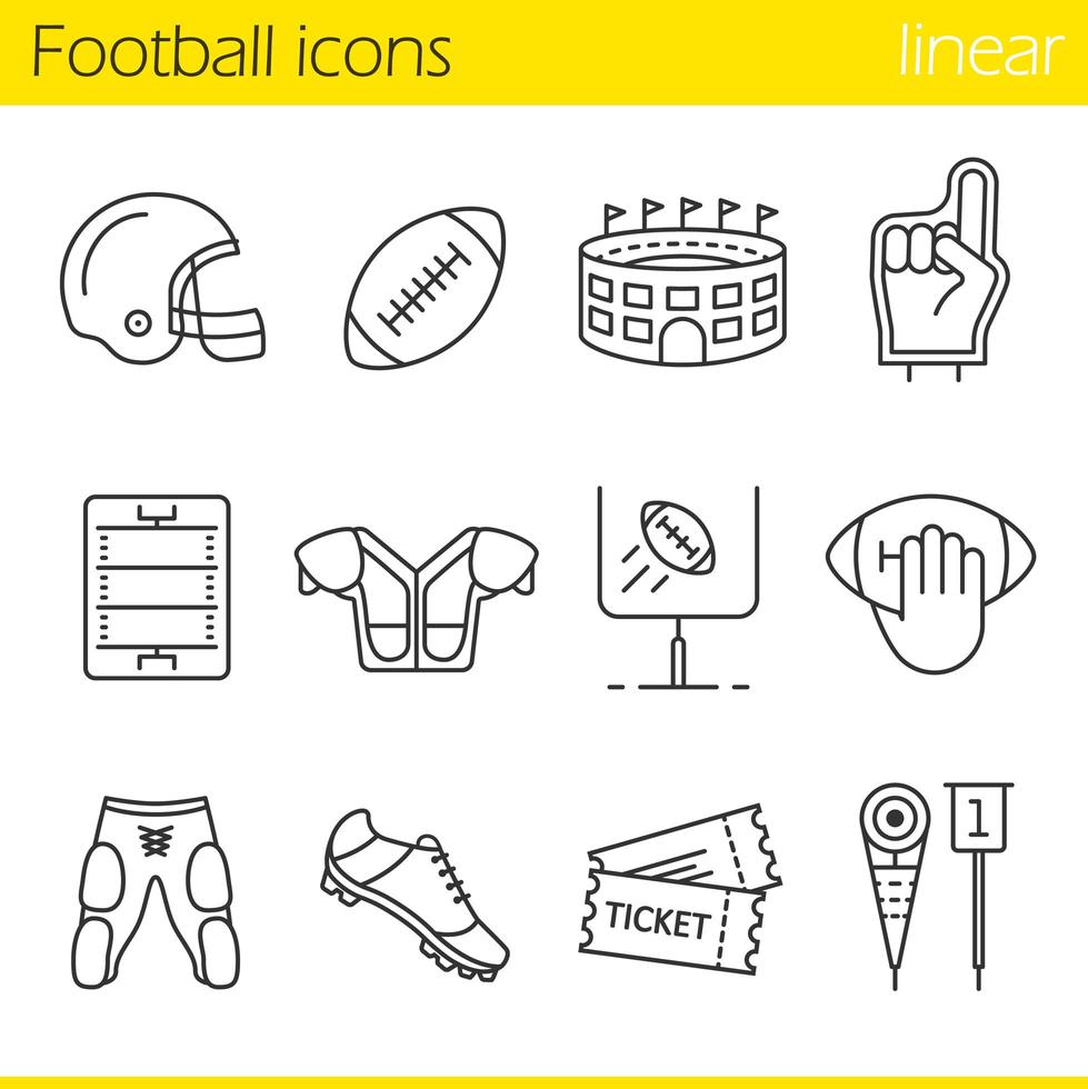 conjunto de iconos lineales de fútbol americano vector