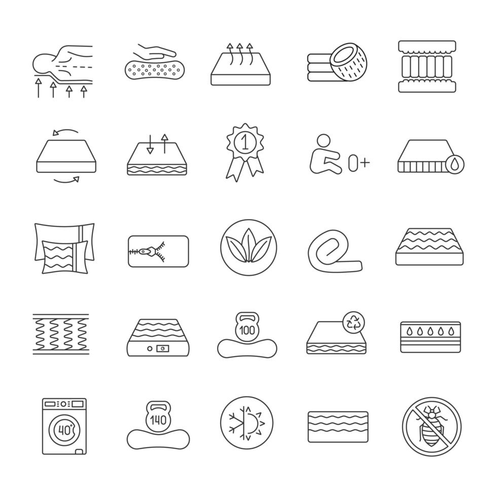 Mattress linear icons set vector