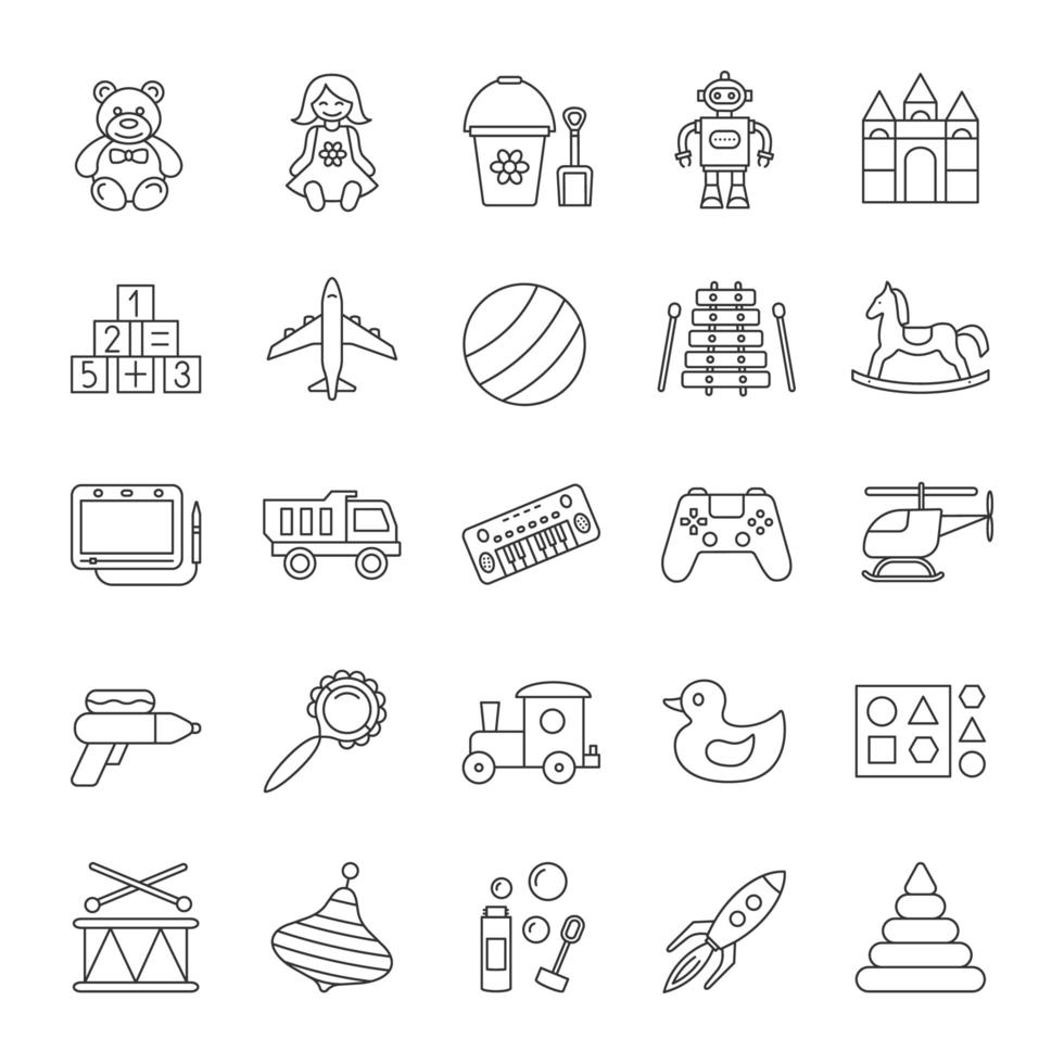 Kids toys linear icons set vector
