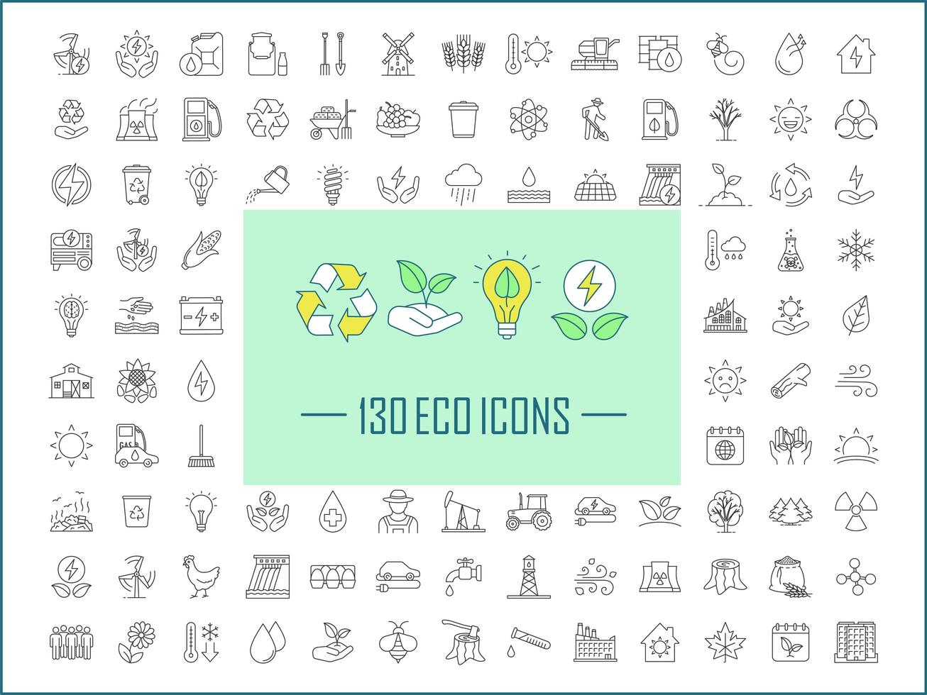 Ecology and nature care linear icons set vector