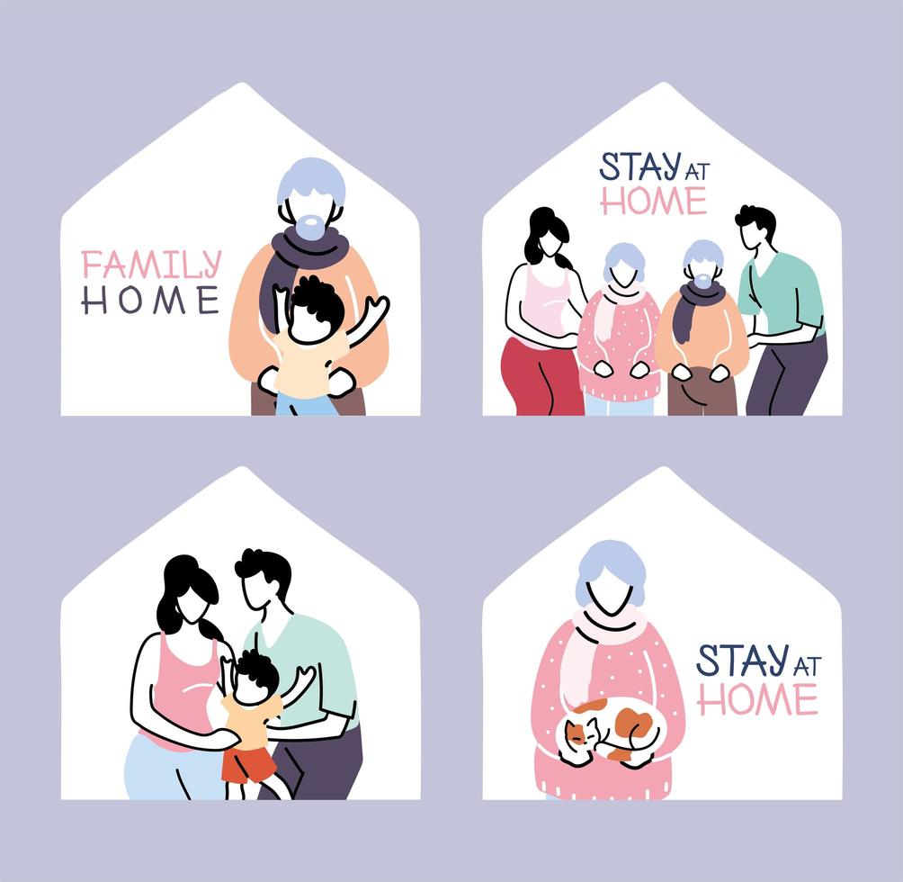 Isolation and social distancing set, stay home vector