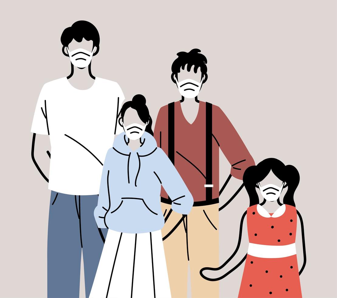 Group of people in protective medical face masks vector