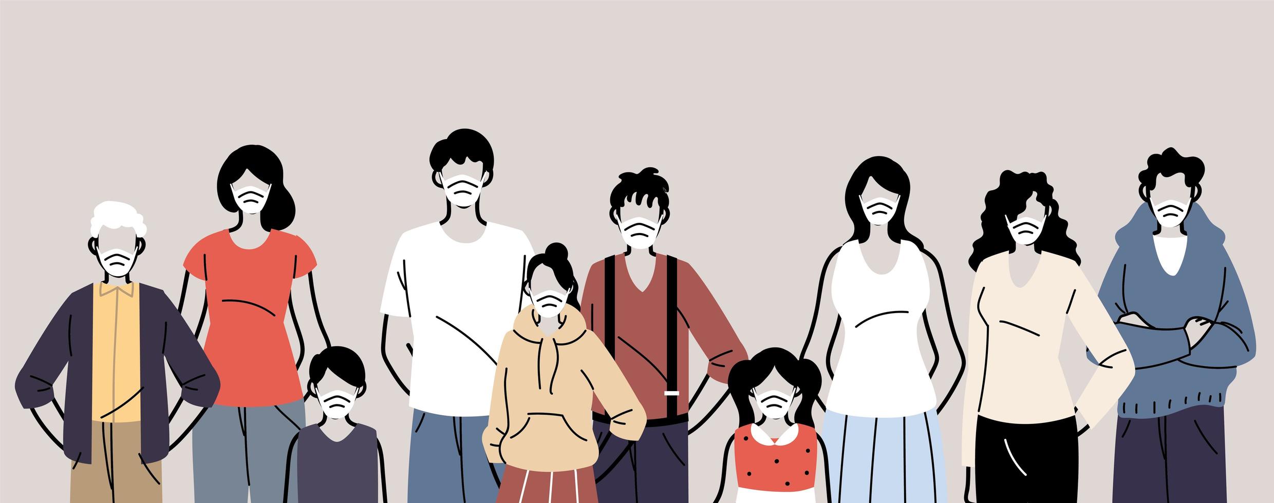 Group of people in protective medical face masks vector