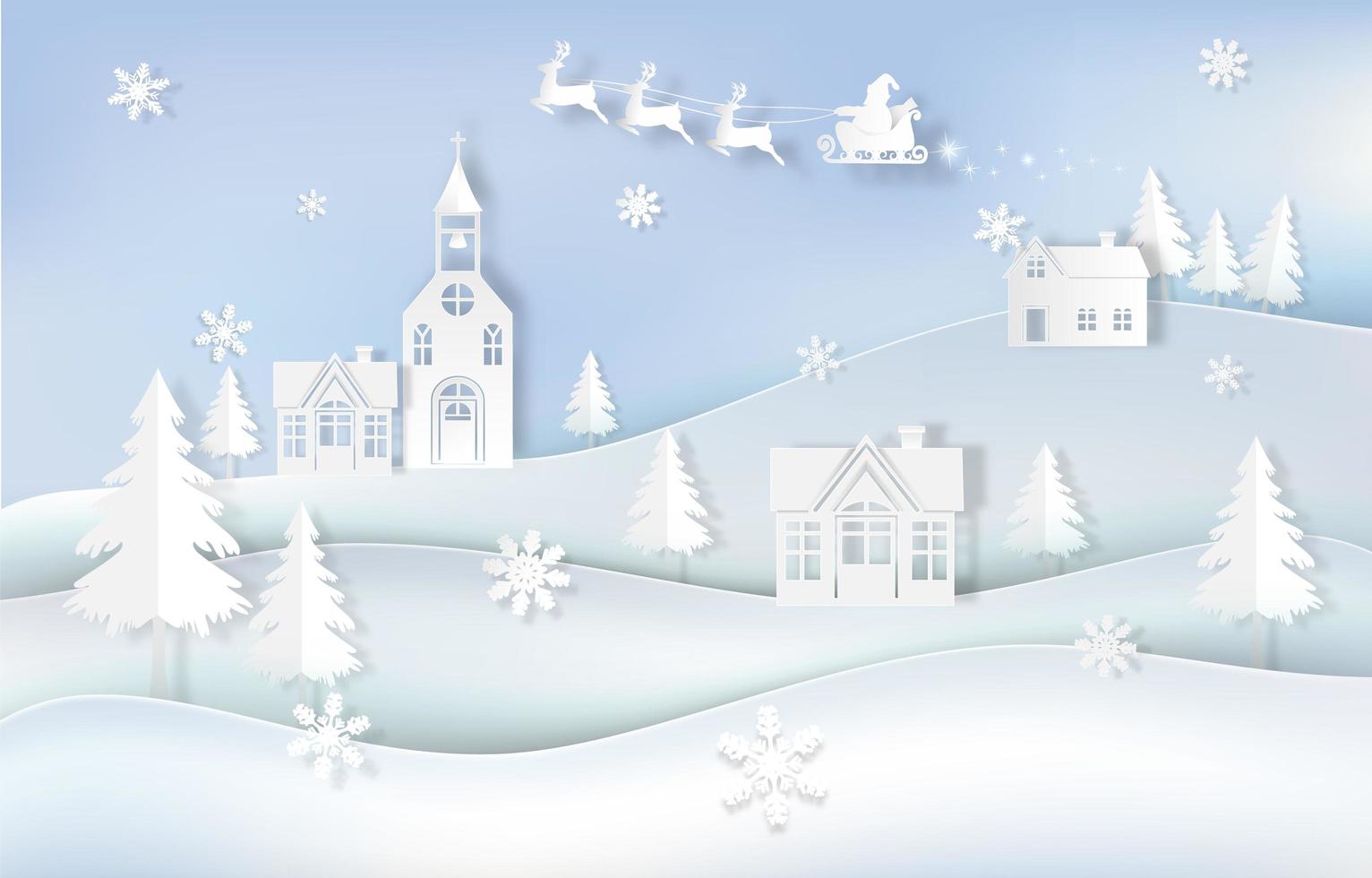 Christmas season paper art landscape design vector