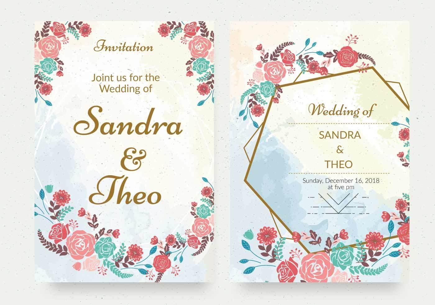 Geometric Floral Watercolor Invitations vector