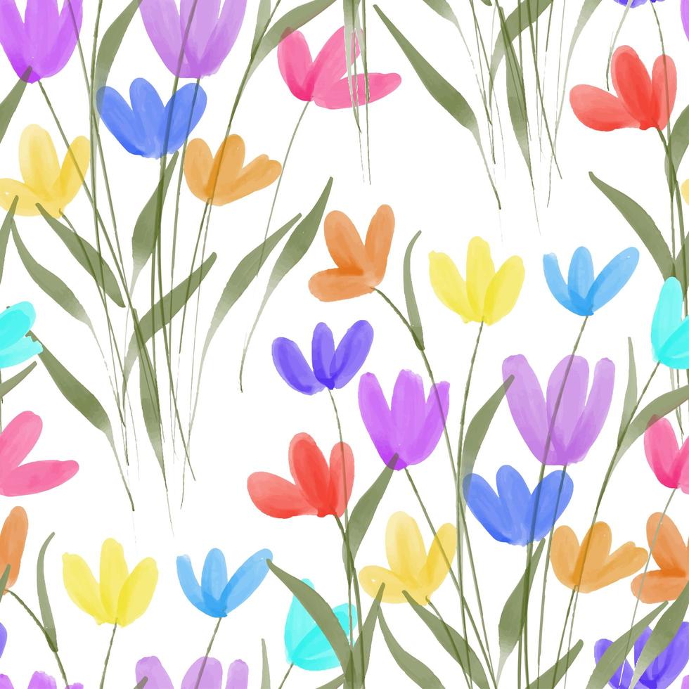 Colorful floral and leaf watercolor seamless pattern vector