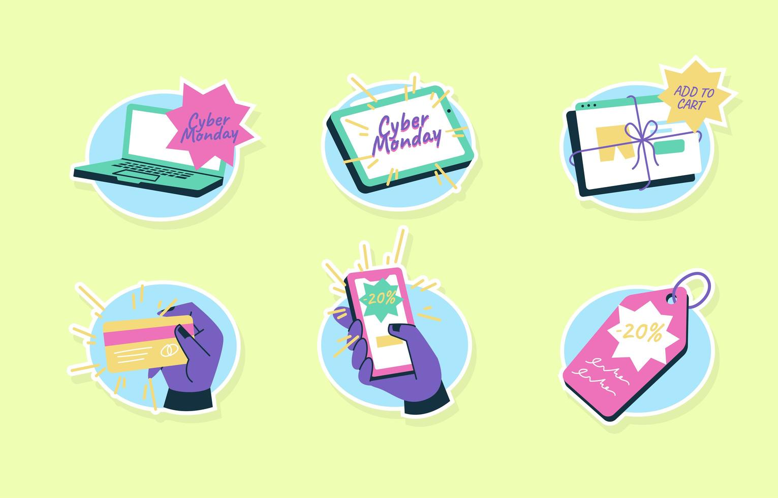 Cyber Monday Neon Sticker Pack vector