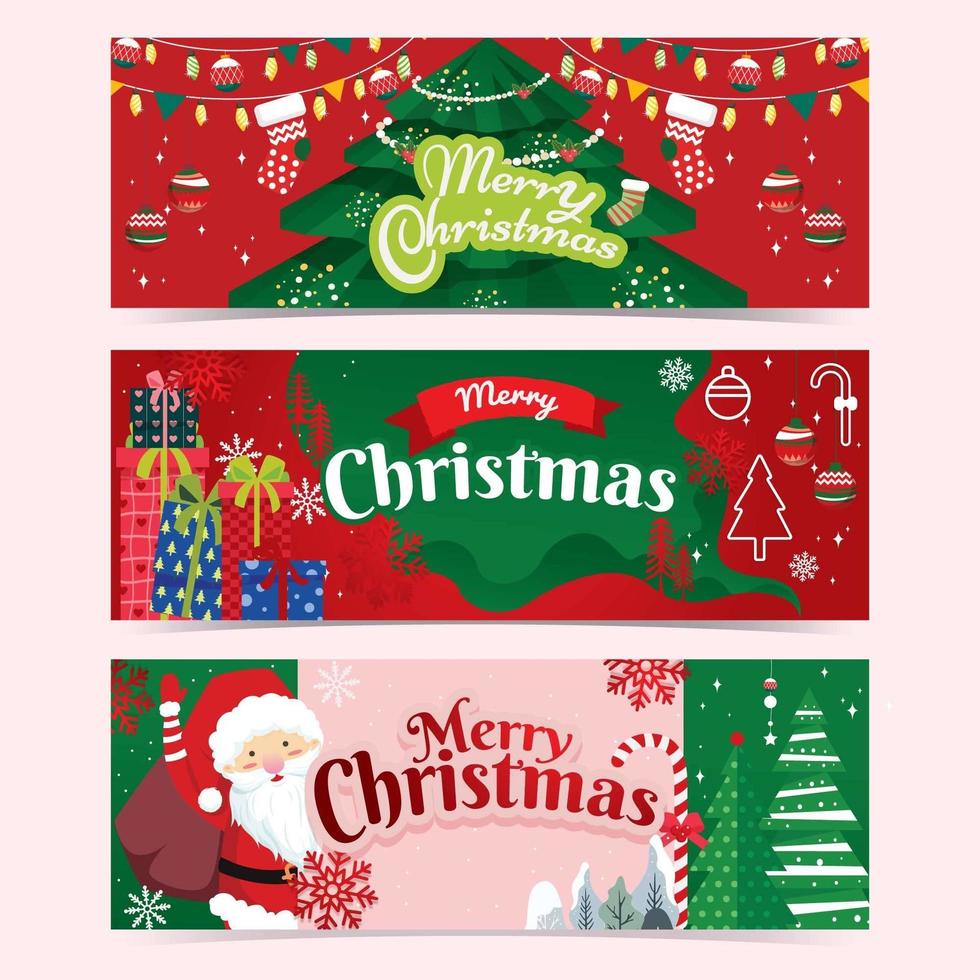 Christmas Banner with Red and Green Color vector