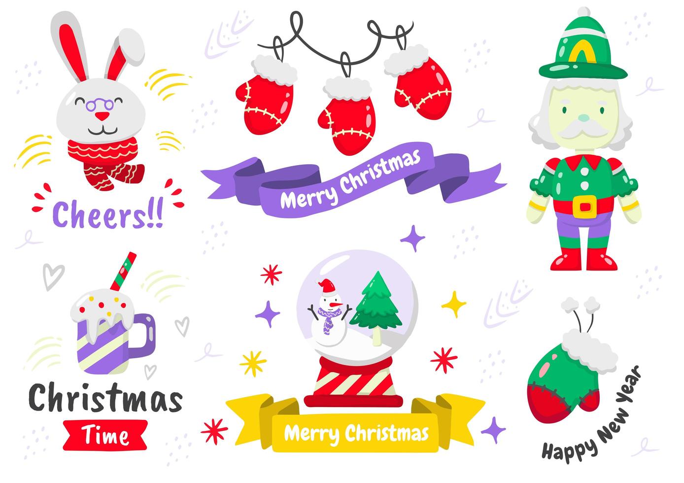 conjunto de elementos de navidad de estilo de dibujos animados vector