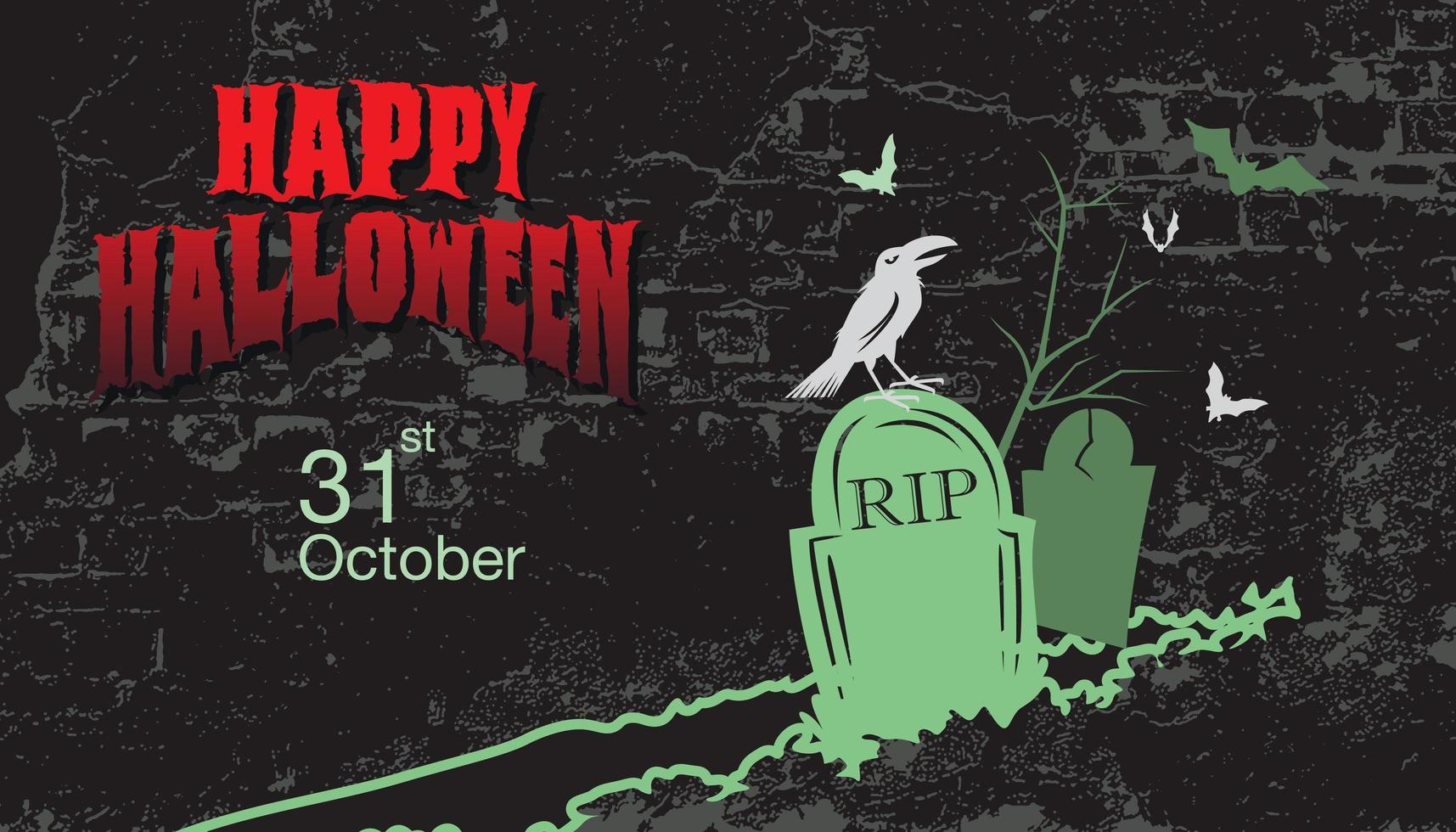 diseño grunge de halloween con pájaro en el cementerio vector
