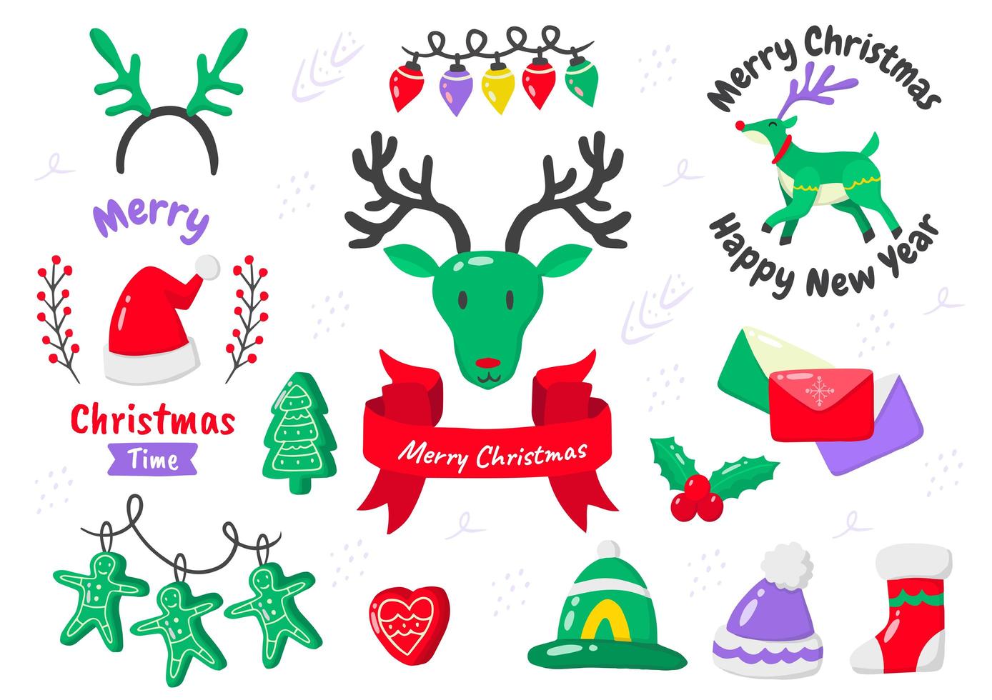 Cartoon style Christmas element set vector