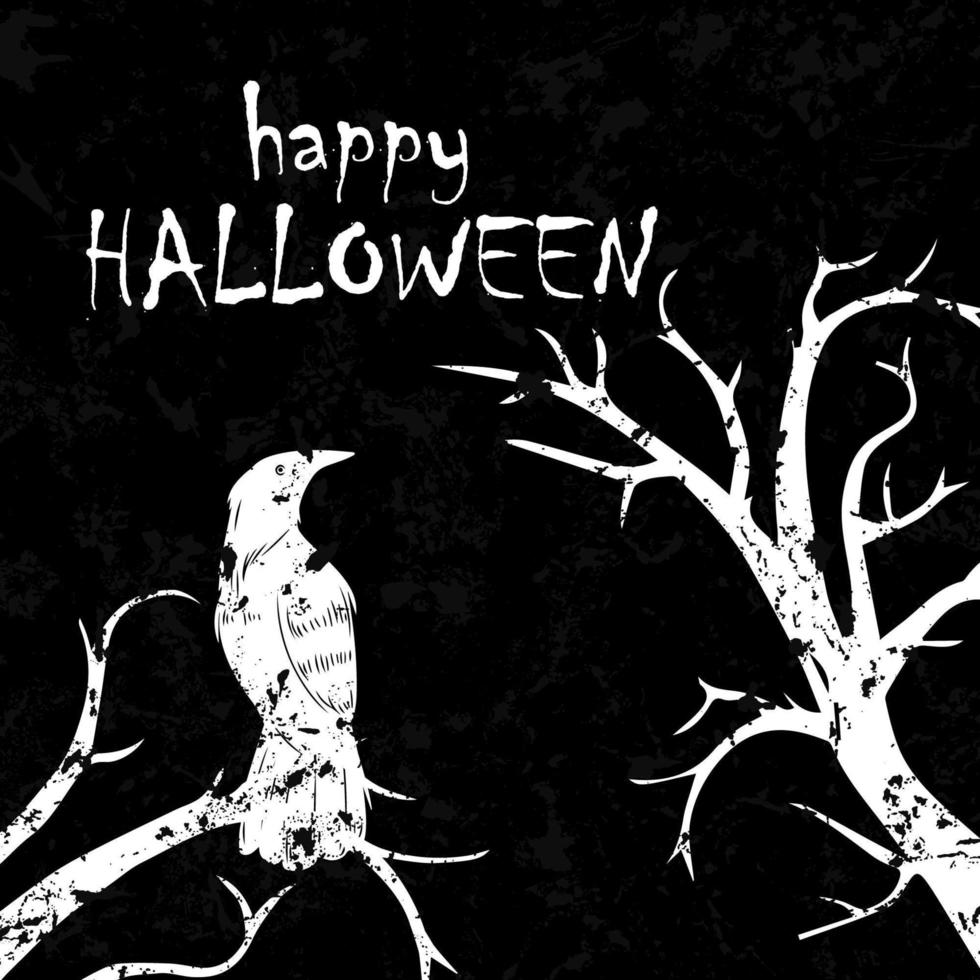 Cuervo oscuro posado en ramas diseño grunge de halloween vector