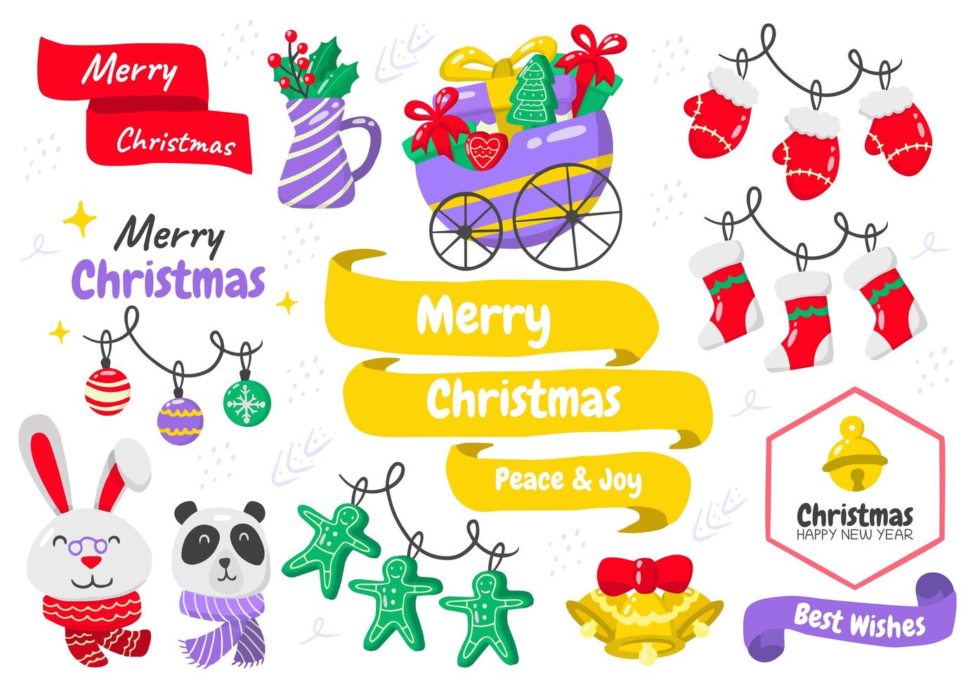 conjunto de elementos de navidad de estilo de dibujos animados vector