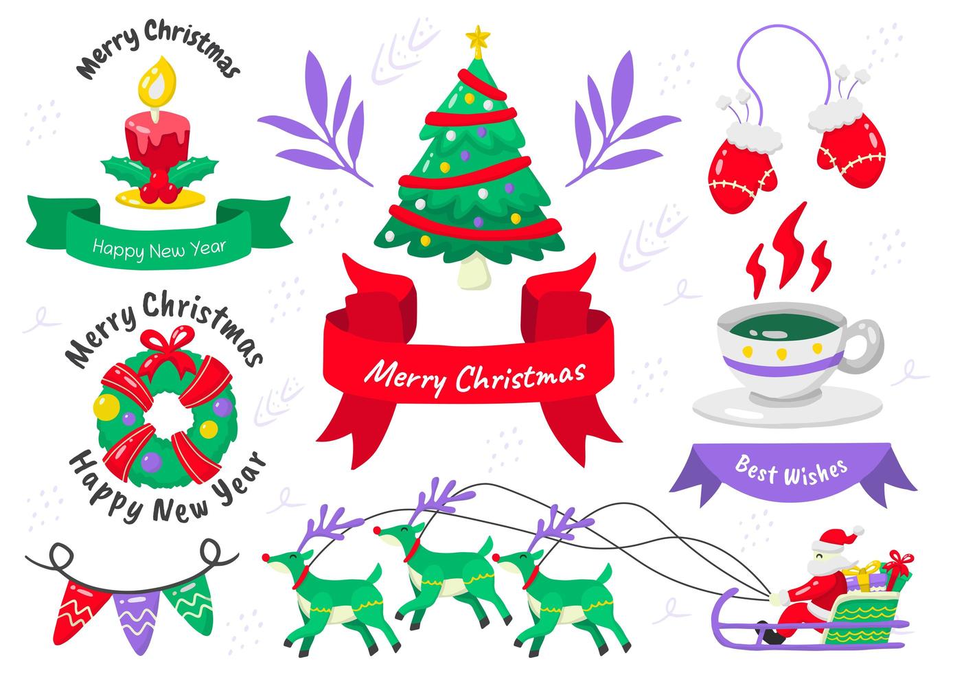 conjunto de elementos de navidad de estilo de dibujos animados vector