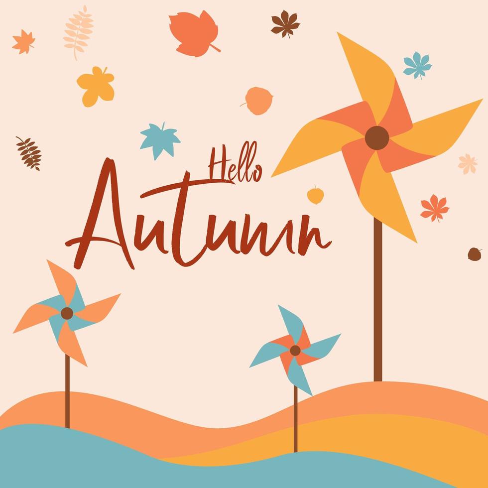 Hello autumn landscape with colorful pinwheels vector