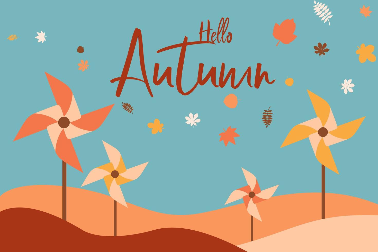 Hello autumn landscape with colorful pinwheels vector