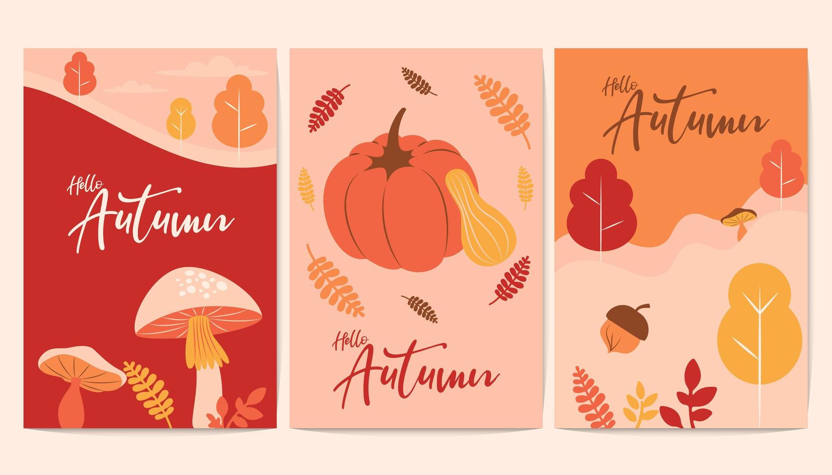 pancartas rústicas hola otoño con elementos de la naturaleza otoñal vector