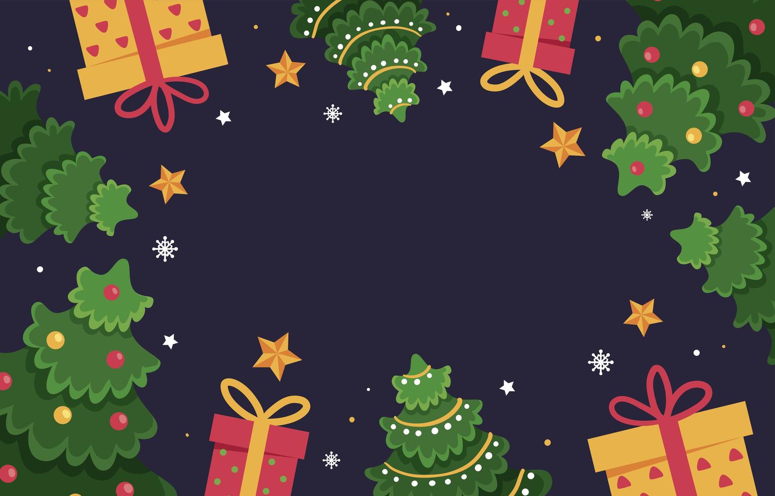 árbol de navidad plano y fondo de regalo vector