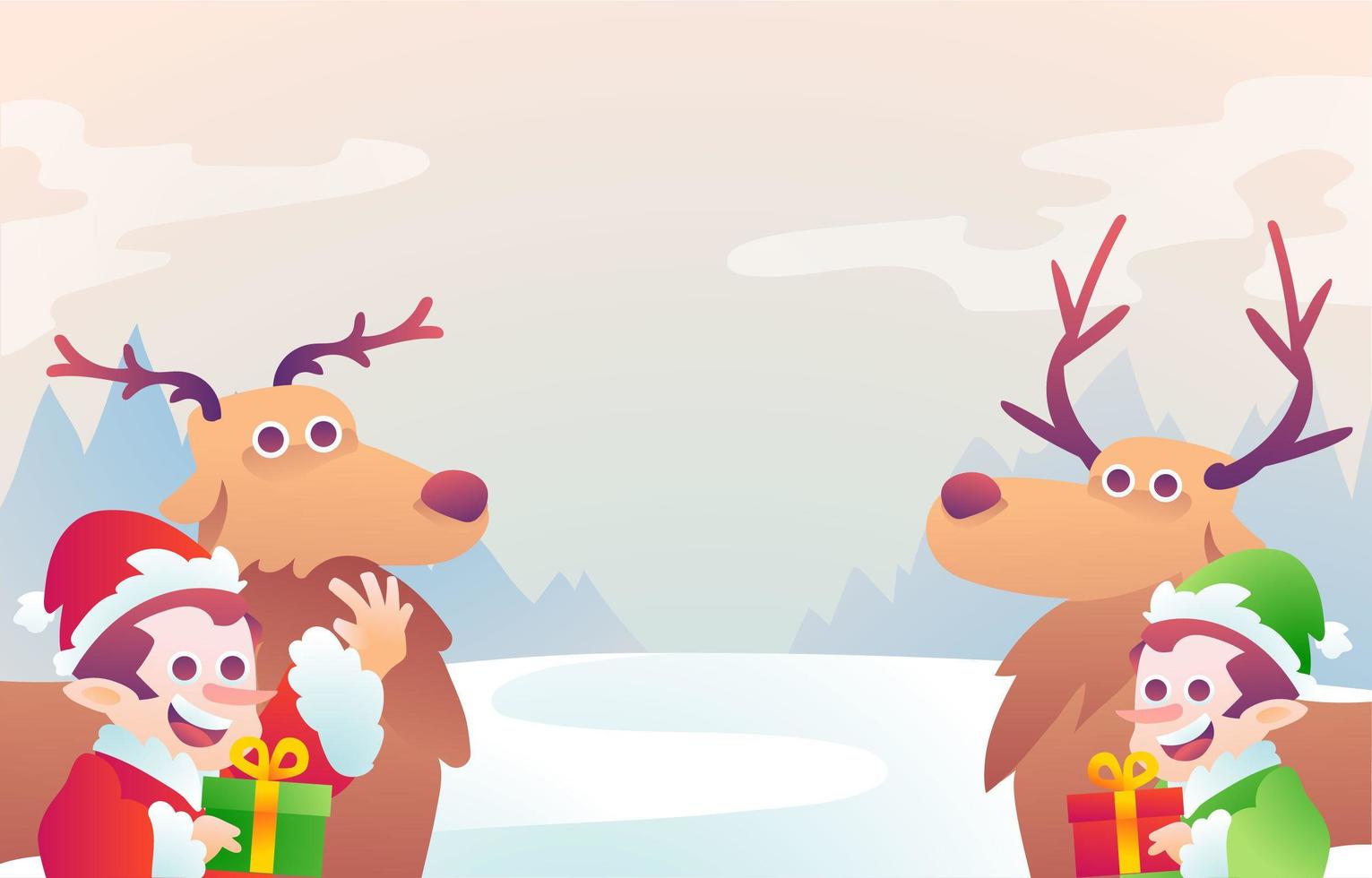 Deer and Dwarf Help Santa Background vector