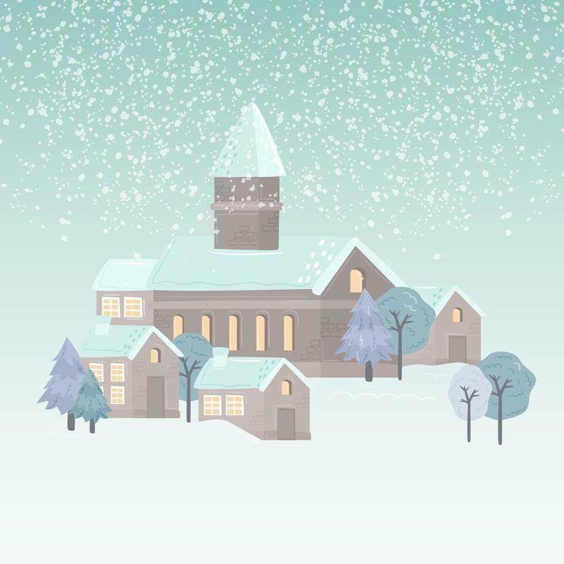 Winter Village Hand Drawn Illustration vector