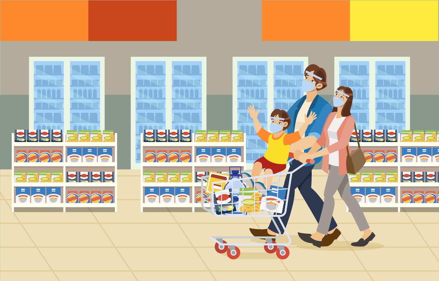 compras de comestibles con la familia vector