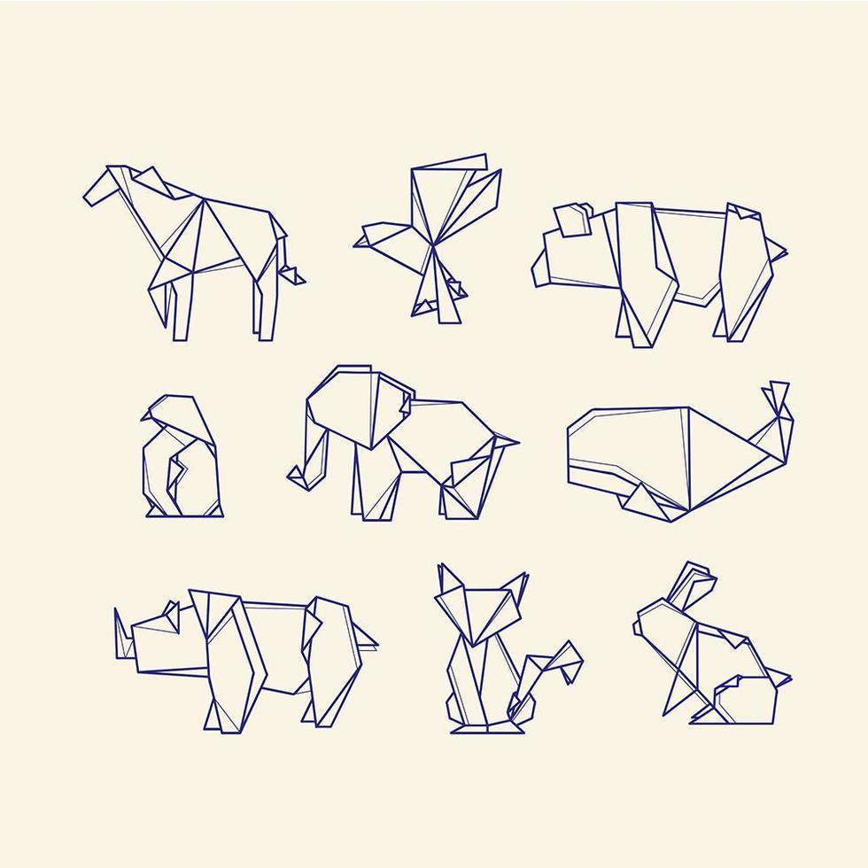 colección de animales de papel doblado vector