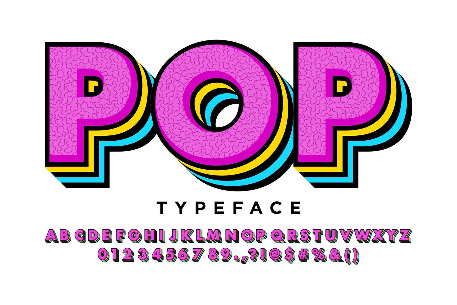 Bright color layered pop alphabet style vector