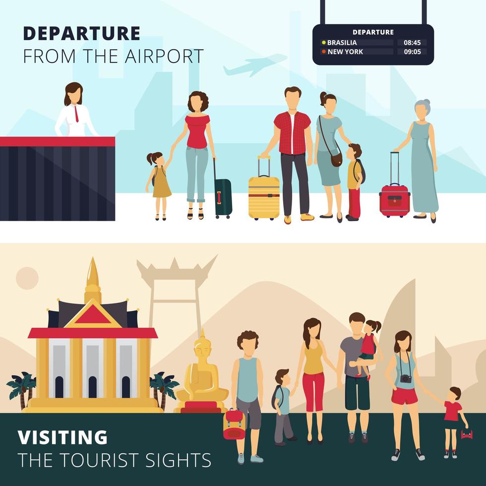 People travelling banner set vector