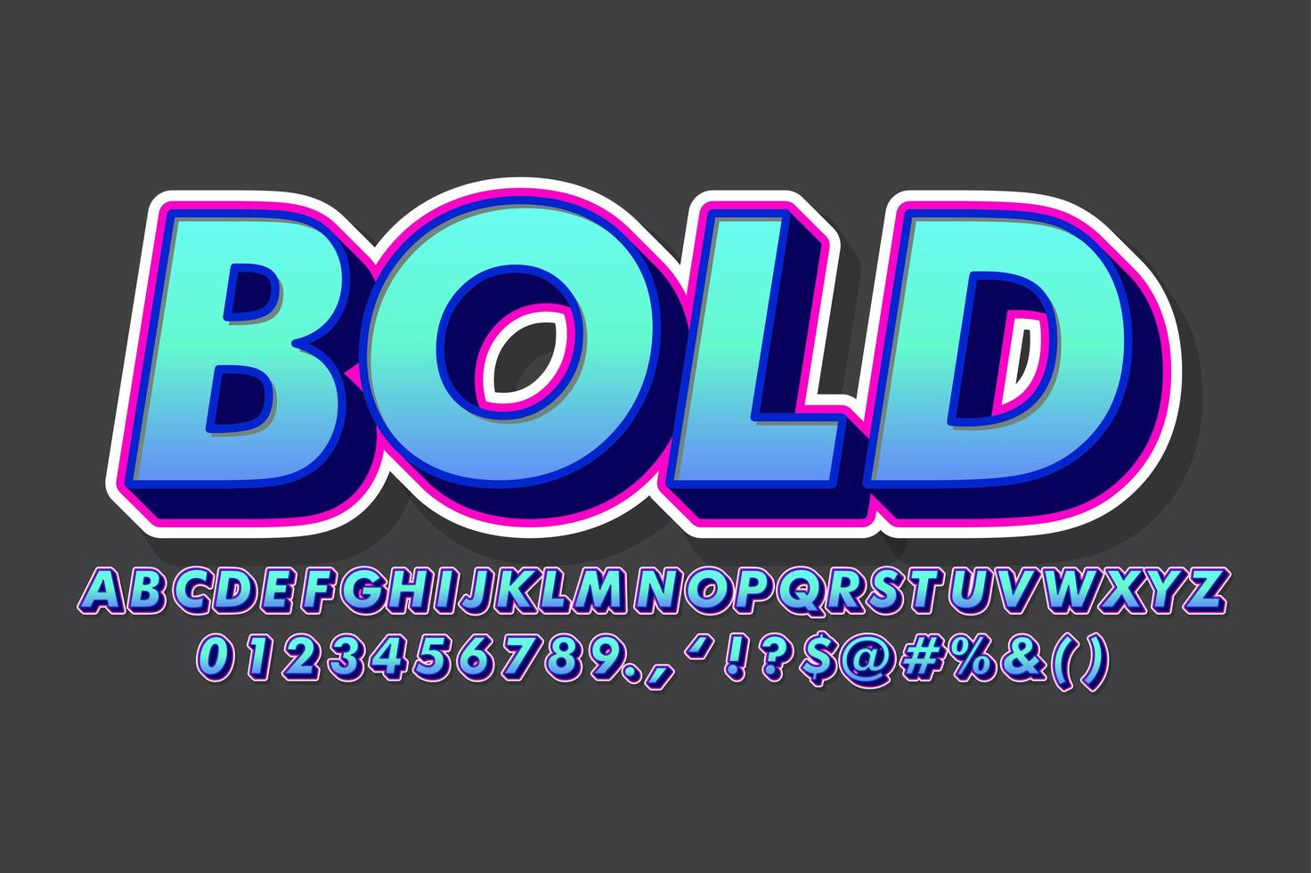 Modern blue gradient and pink outline alphabet style vector