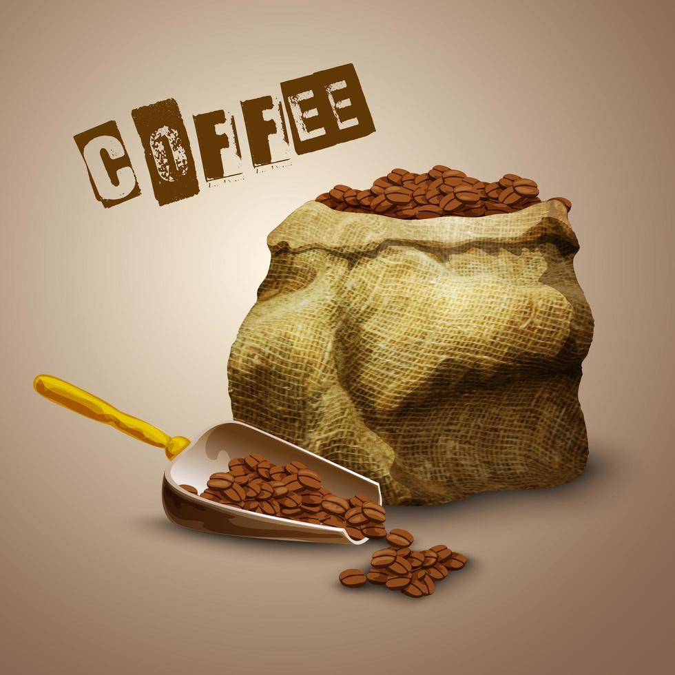 Realistic coffee beans in a sack vector