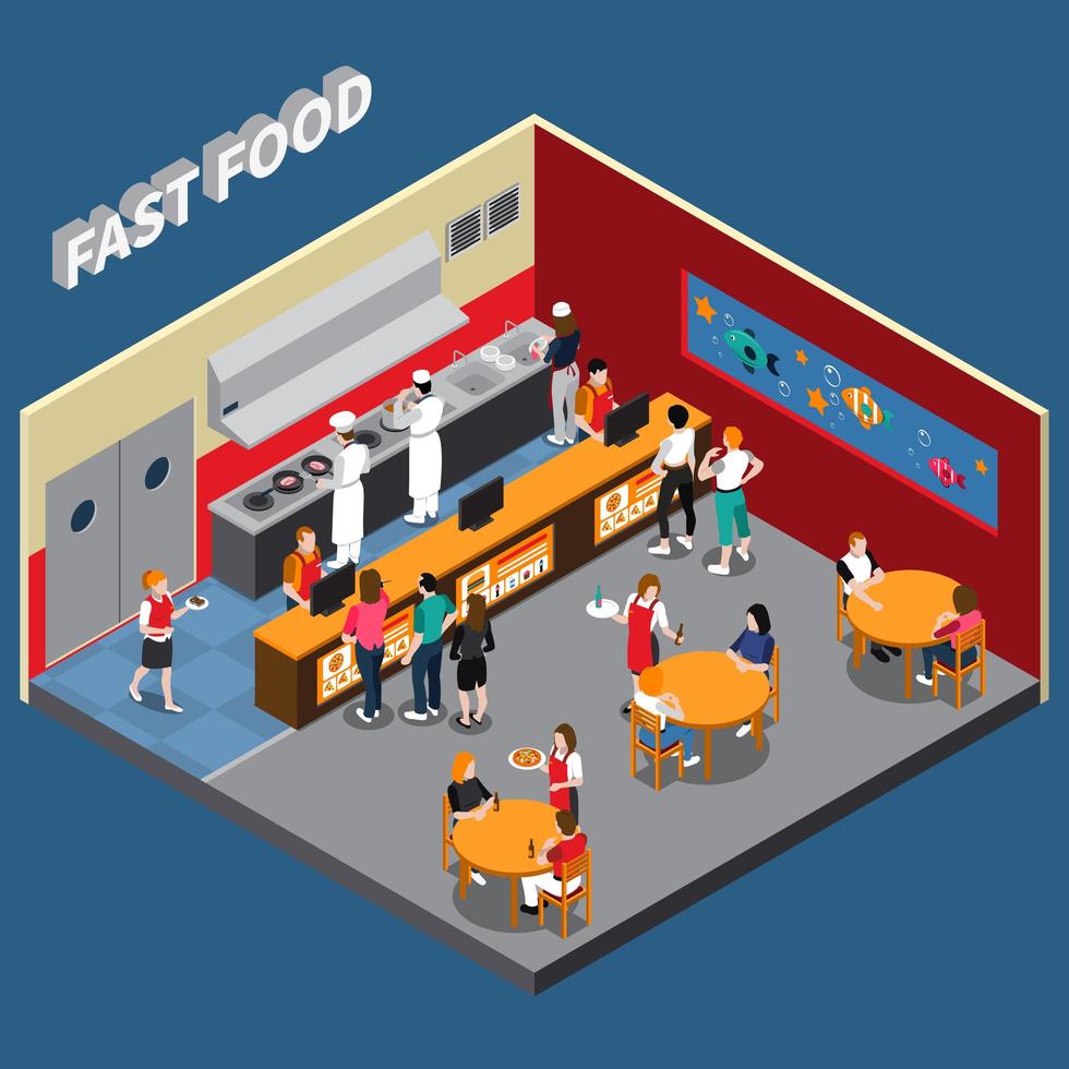 Isometric fast food interior vector